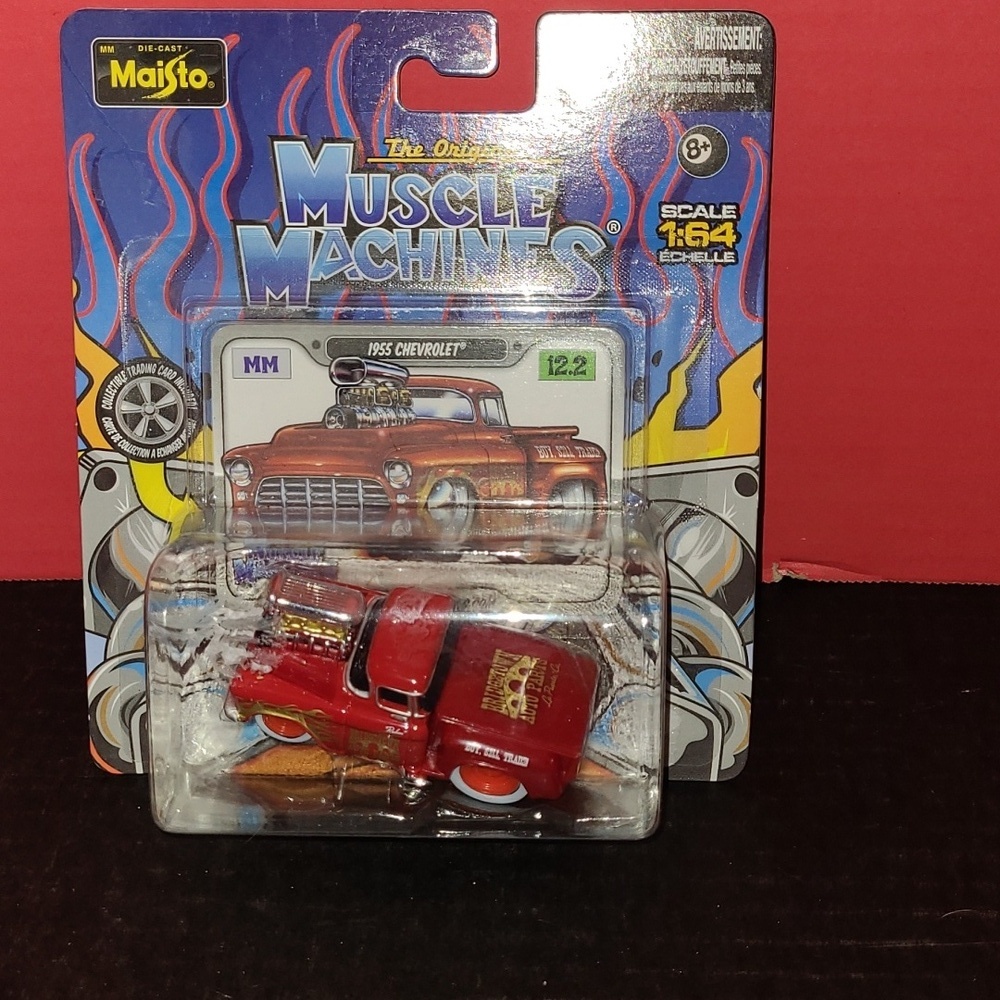 MUSCLE MACHINES 1955 CHEVY PICKUP BRIDGETOWN AUTO TRUCK RED 1/64 55 CHEVROLET